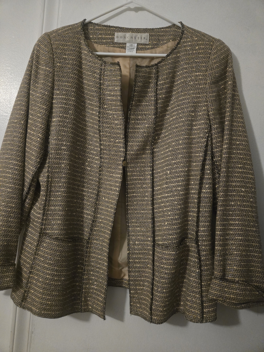 Doncaster Beige-Brown Textured Open Front Blazer